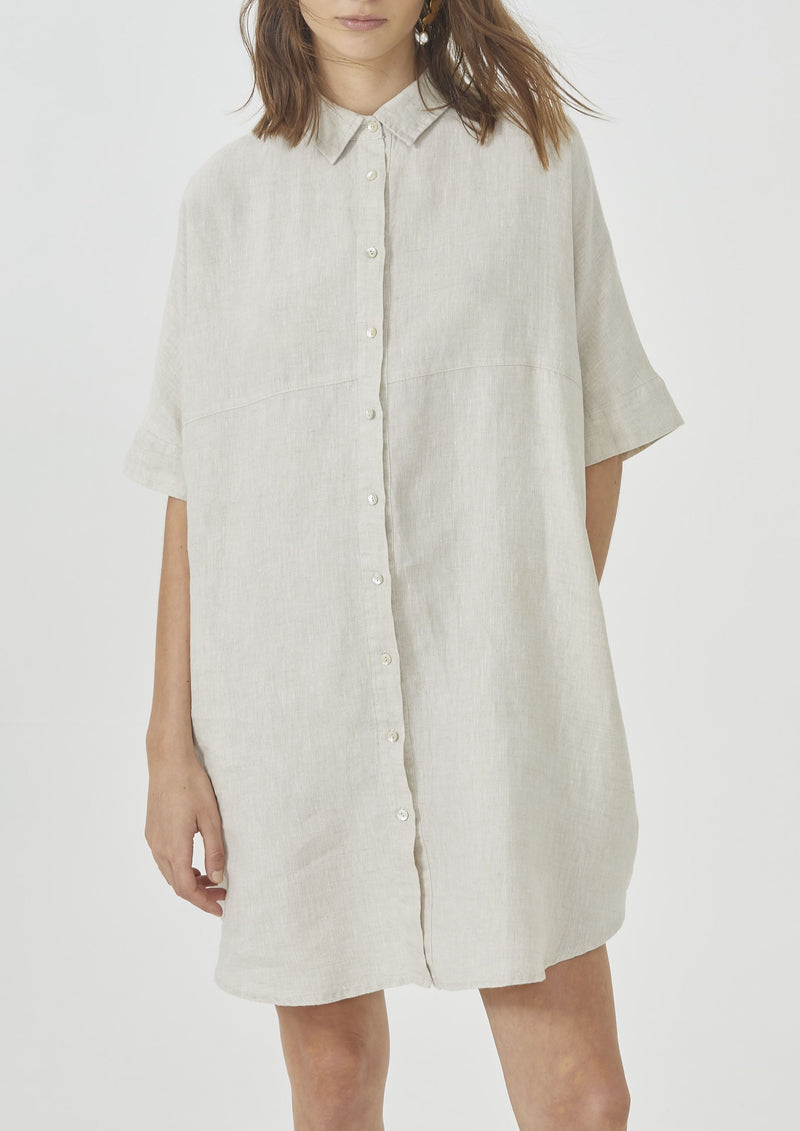 Linen Shirt Dress - Natural - house of lolo