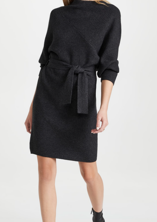 Leith Belted Dress - Dark Charcoal Melange Grey - house of lolo