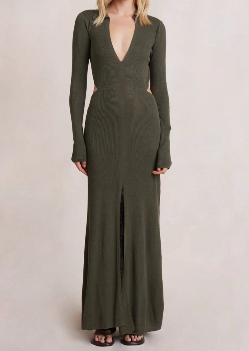army maxi dress Plus Size Casual Army Green Camouflage Print High Slit Maxi Dress (Without Belt)