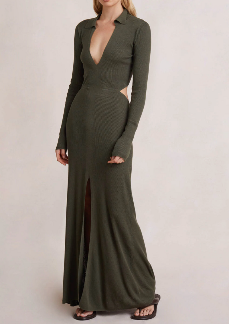 Mila Knit L/S Maxi Dress - Army Mila Knit L/S Maxi Dress - Army