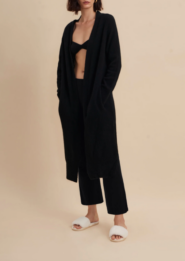 Maya Cashmere Midi Cardigan - Black - house of lolo
