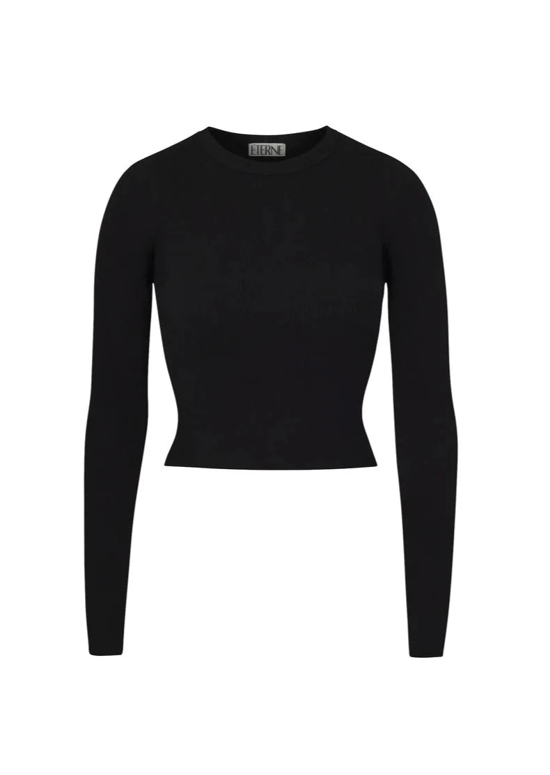 Cropped Long Sleeve Fitted Top - Black - house of lolo