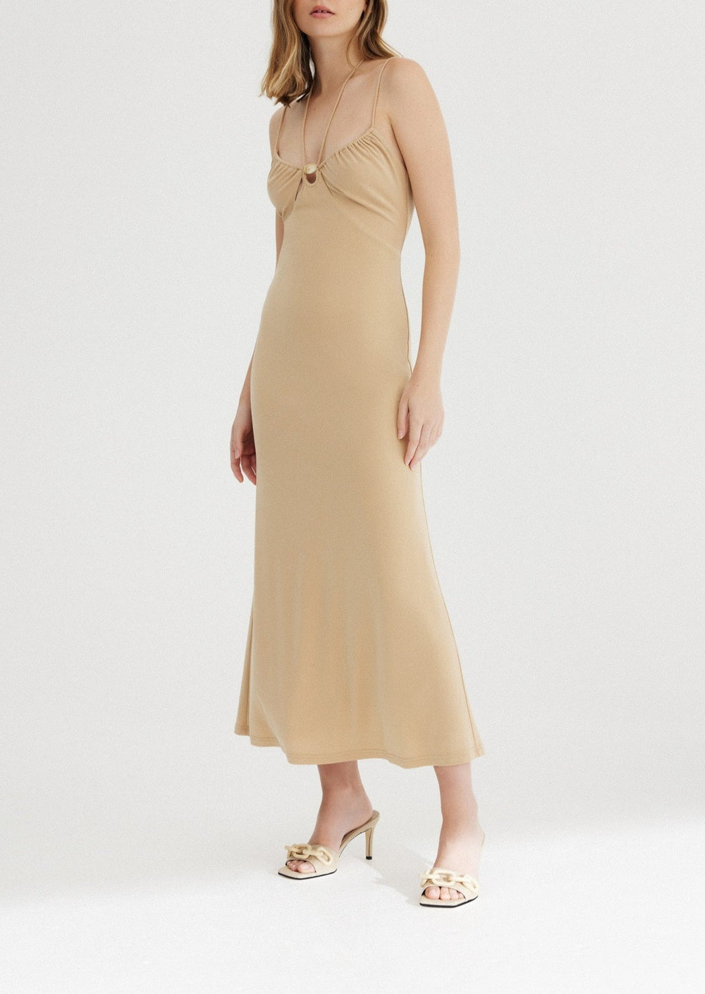 knee length dresses for ladies Rove Alma Midi Dress - Textured Cotton Marigold, L