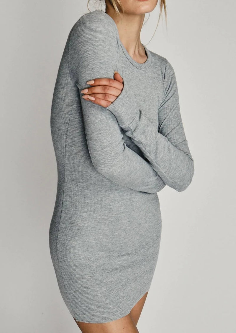 Long Sleeve Crewneck Dress Mini - Heather Grey - house of lolo Long Sleeve Crewneck Dress Mini - Heather Grey - house of lolo