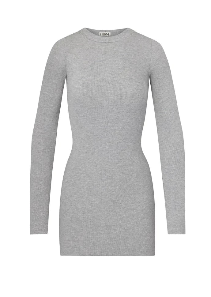 Long Sleeve Crewneck Dress Mini - Heather Grey - house of lolo Long Sleeve Crewneck Dress Mini - Heather Grey - house of lolo