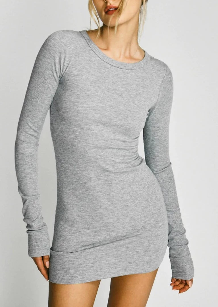 Long Sleeve Crewneck Dress Mini - Heather Grey Long Sleeve Crewneck Dress Mini - Heather Grey