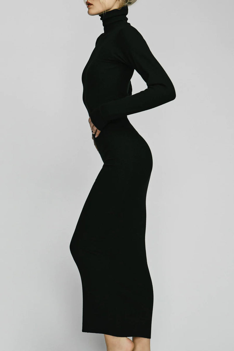 Long Sleeve Turtleneck Maxi - Black - house of lolo