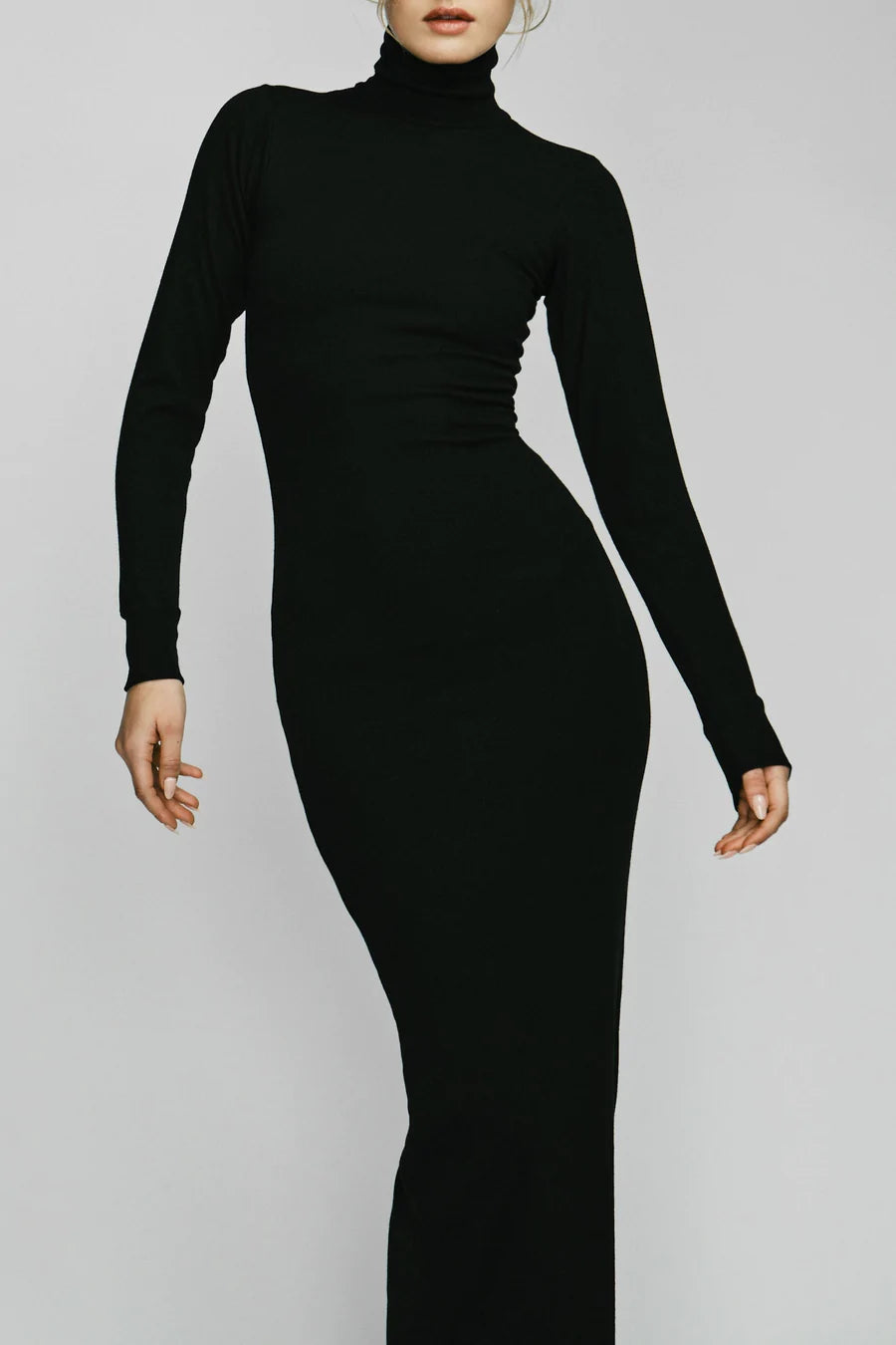 Long Sleeve Turtleneck Maxi Black house of lolo